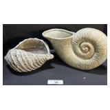 2 Large Ceramic Sea Shell Planters.