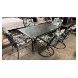 Nice Floral Aluminum & Glass Patio Table & Chairs.