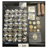 Buffalo Nickels, Pennies & Foreign Currency.
