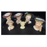 4 Lady Head Vases, 2 Inacro Lady Head Vases.
