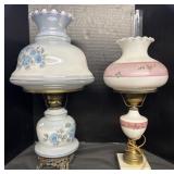 2 Floral Oil Lamps.