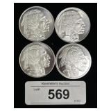 4 1 Troy Oz .999 Silver Indian Head Buffalo Rounds