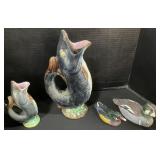 2 Glug Jugs And Model Ducks.