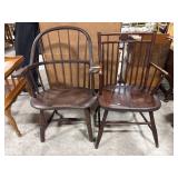 (2) Vtg Windsor Style Oak Chairs.