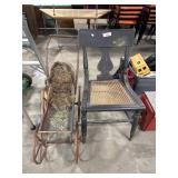 Antique Stroller, Oak & Cane Side Chair.