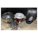 3 Crock Pots & Hamilton Beach Coffee Maker.