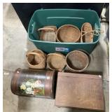 2 Wooden Chests & 6 Woven Baskets.