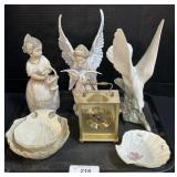 Lenox Dishes, Angel & Bird Figures, Bulova Clock.