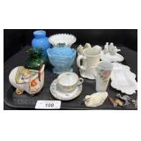 Fenton Art Glass Vases, Milk Glass Dishes.