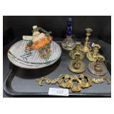 Bamboo Design Plate, Candlestick Holders.