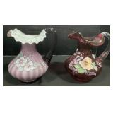 Pair Of Hand Painted Fenton Glass Pitchers.