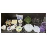 Milk Glass, Ceramic Coasters, Pressed Glass.