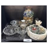 Jar Of Marbles/Pebbles, Cut Glass Dishes.
