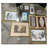 Framed & Numbered Lithographs, Crochet, & Prints.