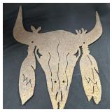 Cast Iron Long Horn Skull Indian Wall Hanging.