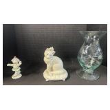 Lenox Bear & Cat Figurines, Lenox Glass Vase.