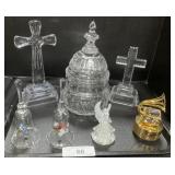 Pressed Glass Crosses, Jar, Bells, & Music
