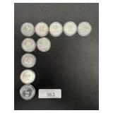 10 1 OZ Silver Bullion Rounds.