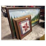 Mountain Scape Acrylic On Canvas, Framed Quilt,