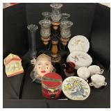 Tea Set, Candleabra, Jars. Porcelain Mask.