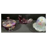 Hand Painted Fenton Glass & Bird Paperweight.