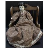 China Head Doll W/ Wooden Bench.