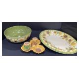 Sunflower Pattern Serving Trays, S&P Shakers.