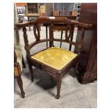 Vtg Mahogany Yellow Velvet Corner Chairs.