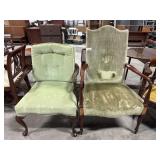(2) Green Velvet Mahogany Side Chairs.