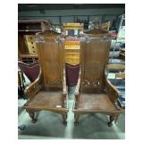 (2) Late 19thC Carved Oak Fraternal Thrones.