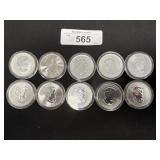 10 1 OZ Silver Canadian 5 Dollar Coins