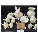 Rabbit & Polar Bear Figurines, Floral Vase.