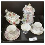 Assorted Bone China Tea Cups And Tea Pots.