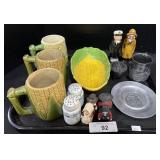 Corn Dish & Mugs, S&P Shakers, Sailor Figures.