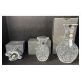 2 Waterford Crystal Vases & Rabbit.