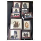 9 Signed Theorem Cat Paintings, Framed.