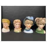 4 Lady Head Vases, Rubens, Relpo.