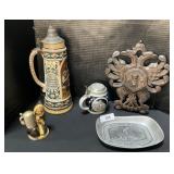 German Beer Steins, Platter & Folk Art.