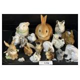 Redware Bunny & Bunnies, Ducks, Bear Figurines.