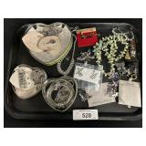 Tray Of Costume Jewelry, Necklaces, Earrings.