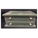 Green Painted Wooden 2 Drawer Jewelry Box.