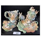 Fitz & Floyd Rabbit Cookie Jars & Teapot.