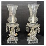 2 Crystal Hurricane Lamps.