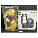 Sakura Cat Cookie Jar & Easter Bunny Figure.