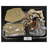 Tray of Costume Jewelry, Ladies Gloves & Handbag.