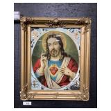 Sacred Heart Of Jesus, Reverse Paint On Glass.