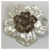 925 Silver Mother of Pearl Floral Brooch.