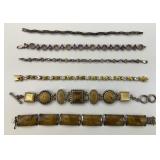6 Vintage Gemstone & Carved Bracelets.