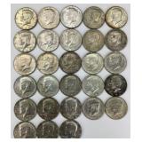 28 40% Silver Post-64 Clad Kennedy Half Dollars.