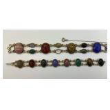 Pair of Gold Fill Scarab Gemstone Bracelets.